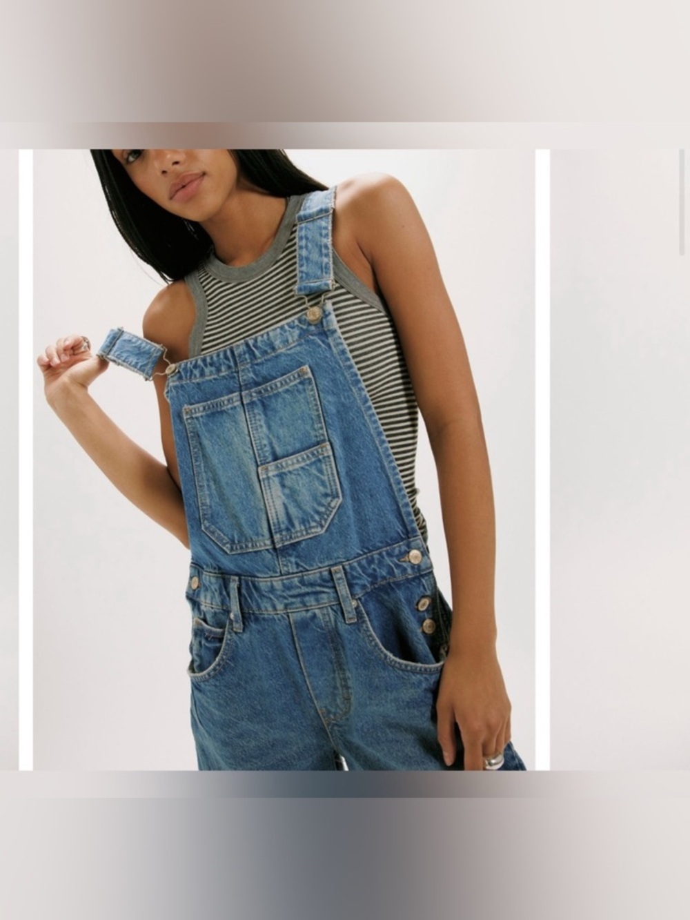 NWOT Free People We The Free Good Luck Barrel Overalls Ultra Light Beam - SMALL - Picture 3 of 11